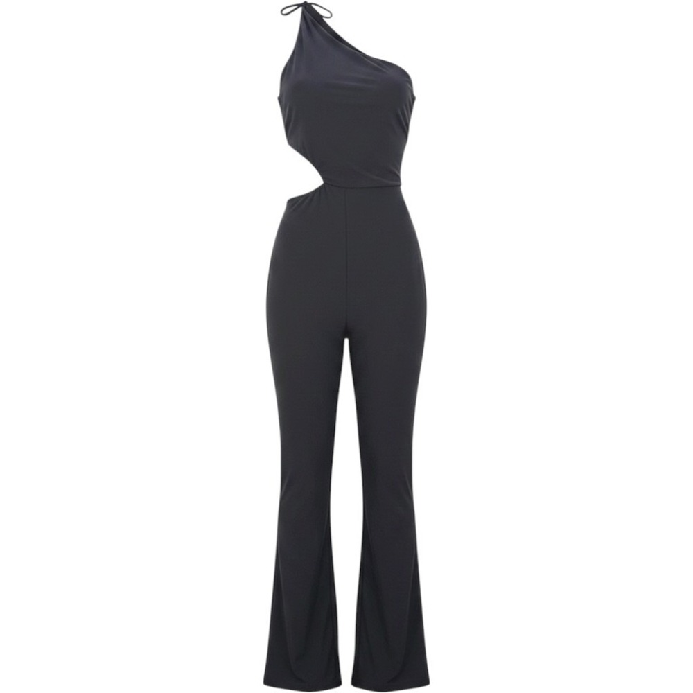 NWT Black One‎ Shoulder Cut Out Jumpsuit S Night Out Club Y2K Chic Palazzo Pants
